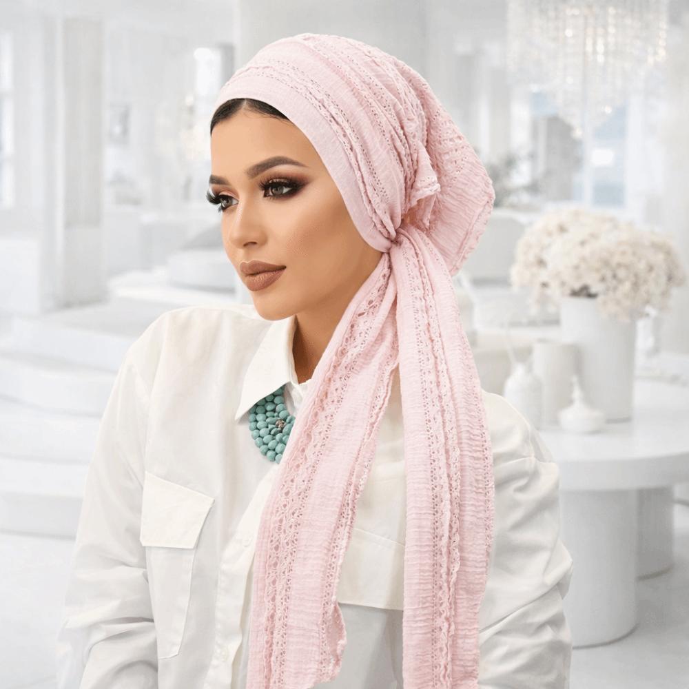 Soft Stretch Solid Color Crinkle Hijabs Adjustable Wrinkle Headscarf Women Turban Hats  Modest
