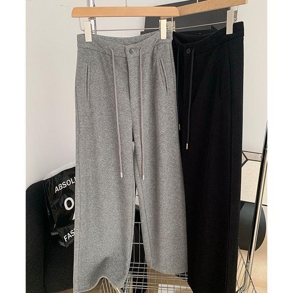 2025 Autumn/Winter Women's Elastic Waist Wide-Leg Drawstring Towel Pants - Thickened, Lazy Style, Casual and Straight Fit