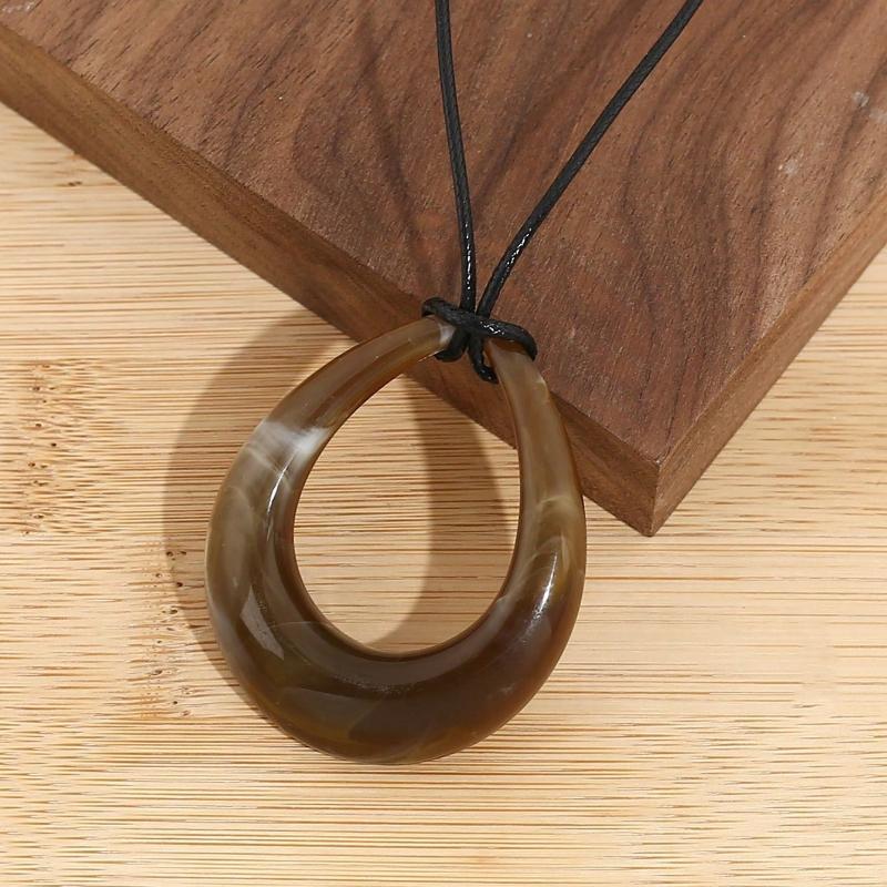 1pc Teardrop Geometric Acrylic Pendant On Leather Cord Necklace