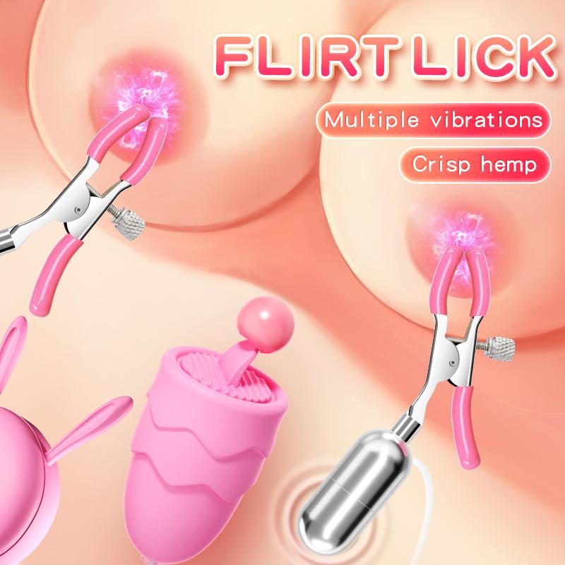 Nipple Clip Vibrator Tongue Licks Vibrating Egg 3 Point Stimulation Clit Rechargeable Foreplay Sex Toys for Women Couples