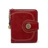 Women's Oil Wax Leather Tri-Fold Clutch: Stylish Short Zipper Coin & Card Holder with Multiple Slots - Model H173.