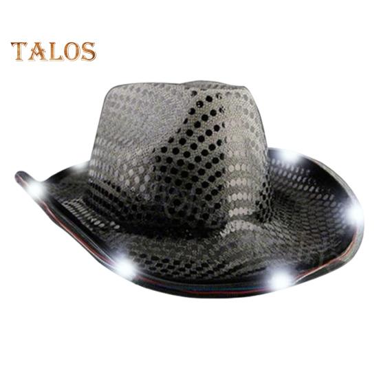 LED Light-Up Cowboy Hat Retro Western Style Luminous 5 Color Available Sunshade Sequin Cap Christmas Party Nightclubs Performance Photo Prop Cap