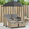 VidaXL 2-seater Garden Sofa with Parasol and Stools Beige Rattan, Outdoor Sofa, Garden Chaise Longue, Sofa 365887