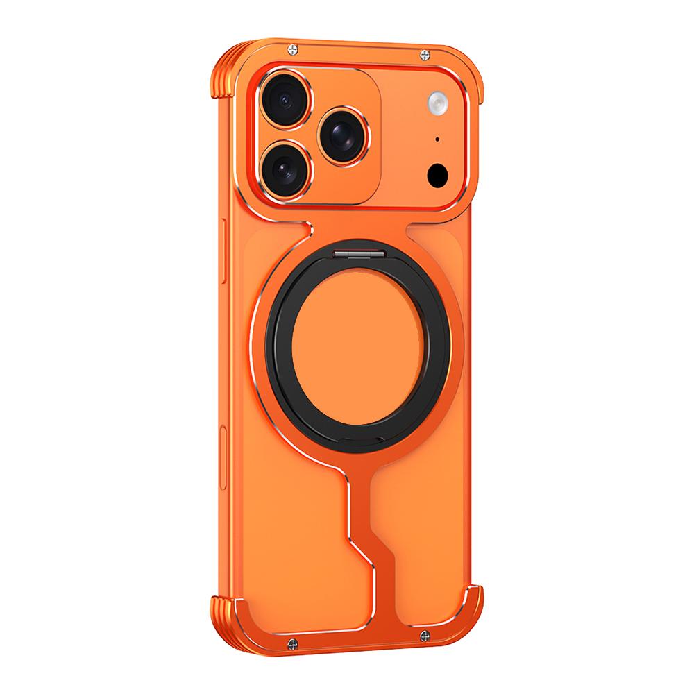 For iPhone 17 Pro Metal Case Rotating Kickstand Heat Dissipation Frameless Phone Bumper Cover with Lens Protector