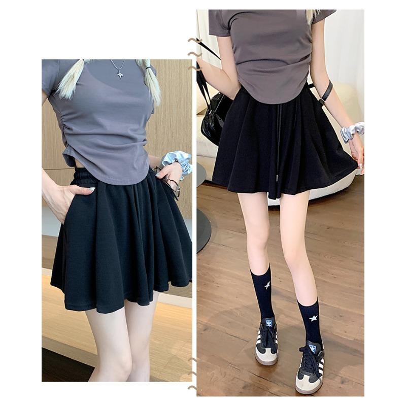 Drawstring Sports Shorts Women's Summer Elastic Waist Sag Loose Look Slim Everything with A Line Casual Wide Leg Skirt Pants