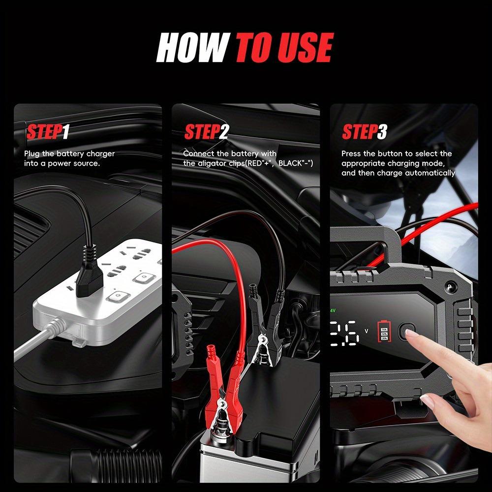 EAFC Enchufe UE 12V 20A / 24V 10A Cargador de Batería Totalmente Automático, Cargador de Batería Inteligente para Coche de 7 Etapas