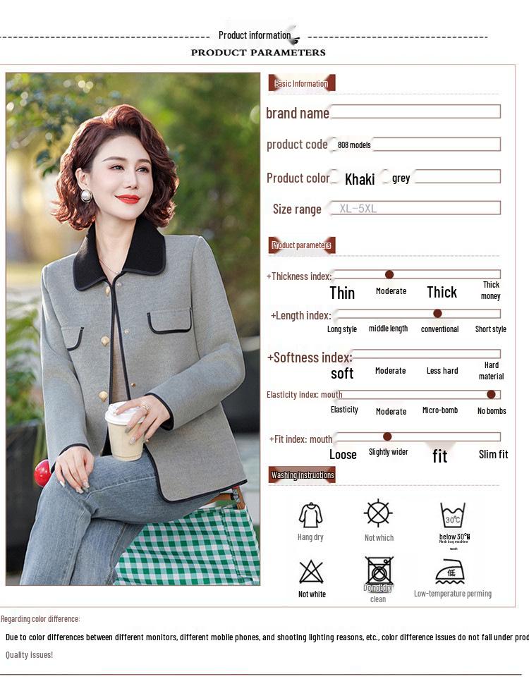 Double-Sided Wool Coat for Petite Middle-Aged Women - Spring & Autumn Style