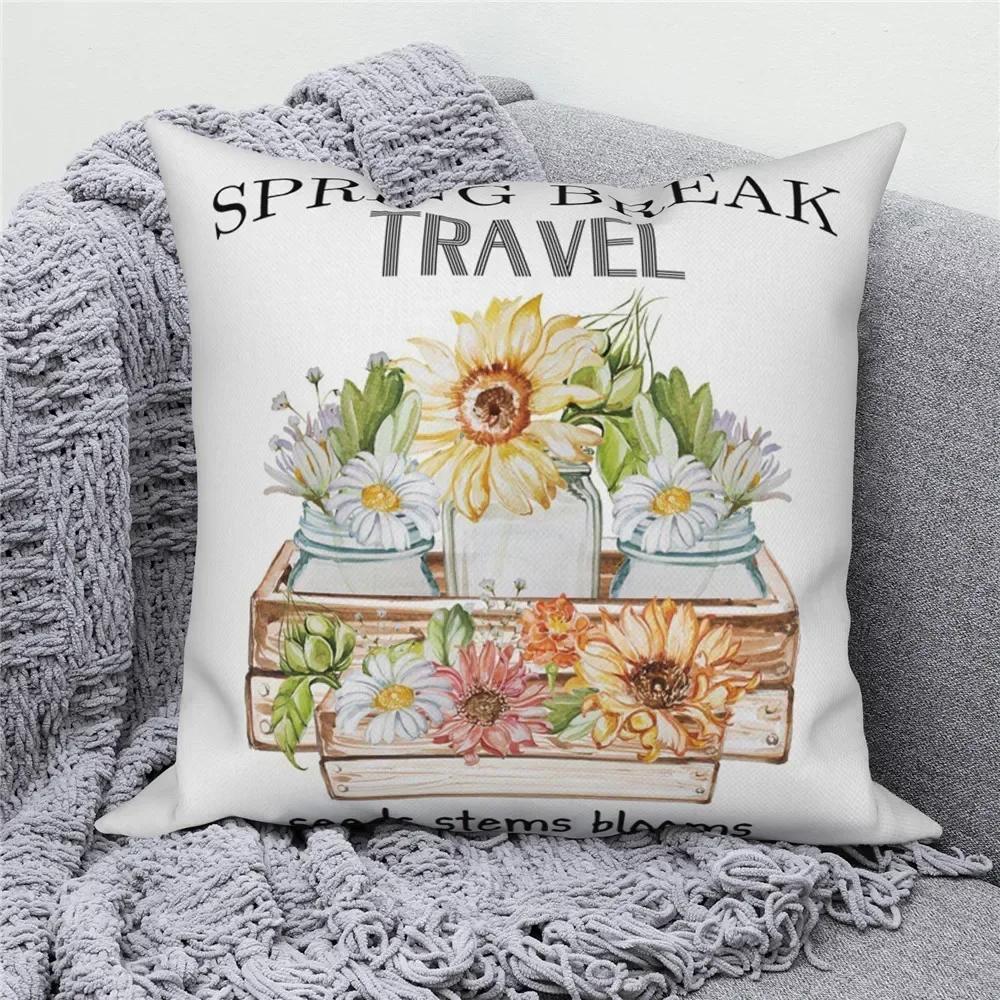 Customizable Throw Pillow Cover Home Decor Sofa Decorative Pillow Cover Spring Daisy Flower Letter Cushion Cover