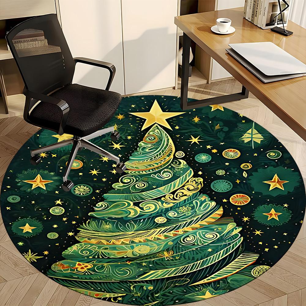 1PC Christmas Tree Decorations Office Round Area Rug, Mat Suitable For Office, Under Office Chairs Bedroom Living Room Home Decor, Room Deco