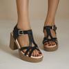Summer New Solid Color Fish Mouth Block Heel One Line Buckle High Heel Casual Women's Sandals