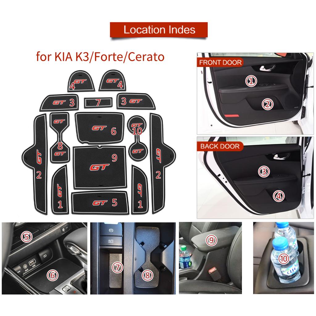 for KIA Forte K3 Cerato 2021 - 2023 GT Anti-slip Gate Slot Cup Mat Door Groove Pad Interior Accessories 14pcs