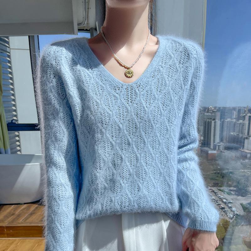 2025 A/W Women's V-Neck Mink Cashmere Loose Knit Pullover Sweater