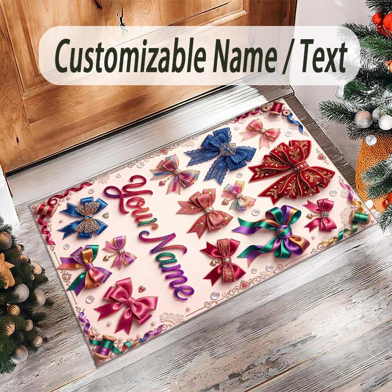 Rainbow Theme Crystal Velvet Floor Rug Personalized Custom Name Text Warm Carpet Home Decoration