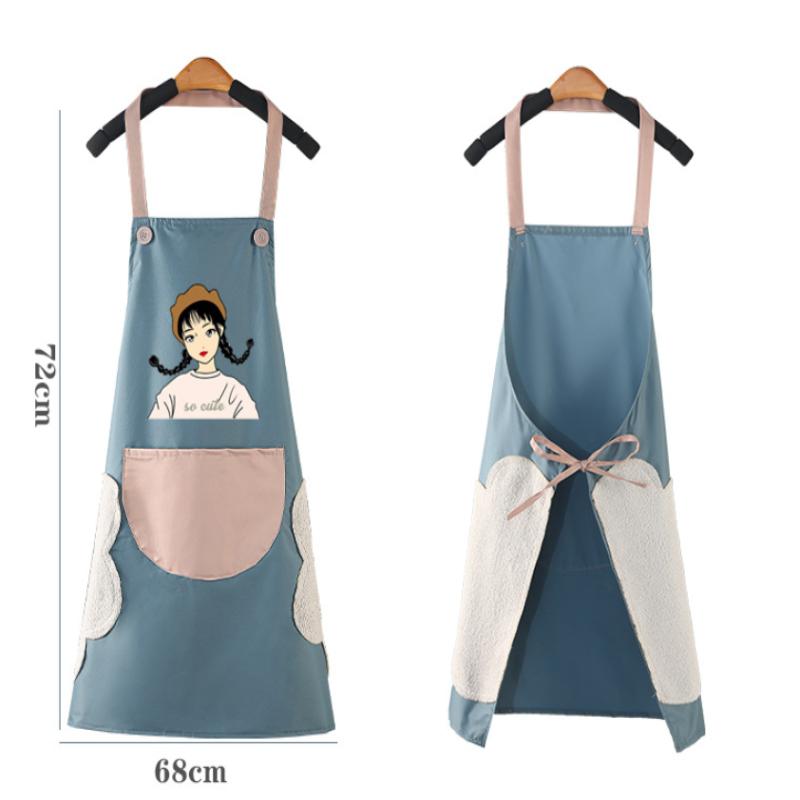 Unisex Cooking Apron Household Cartoon Apron Chef Waiter Barbecue Adult Pocket Apron Kitchen Supplies