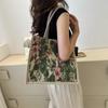 Simple and Fashionable Linen Flower Printing Handbag Women Fashion Commuter Shoulder Bags Tote Bag