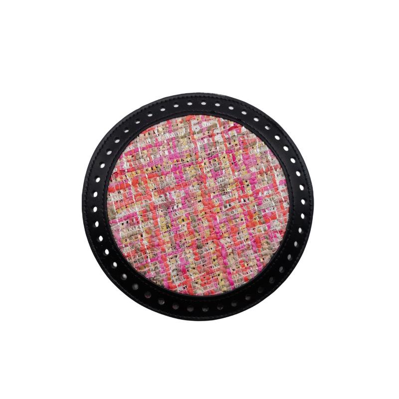 HyunA DIY 18cm Round Woven Rattan Bag with Leather Base and Accessories