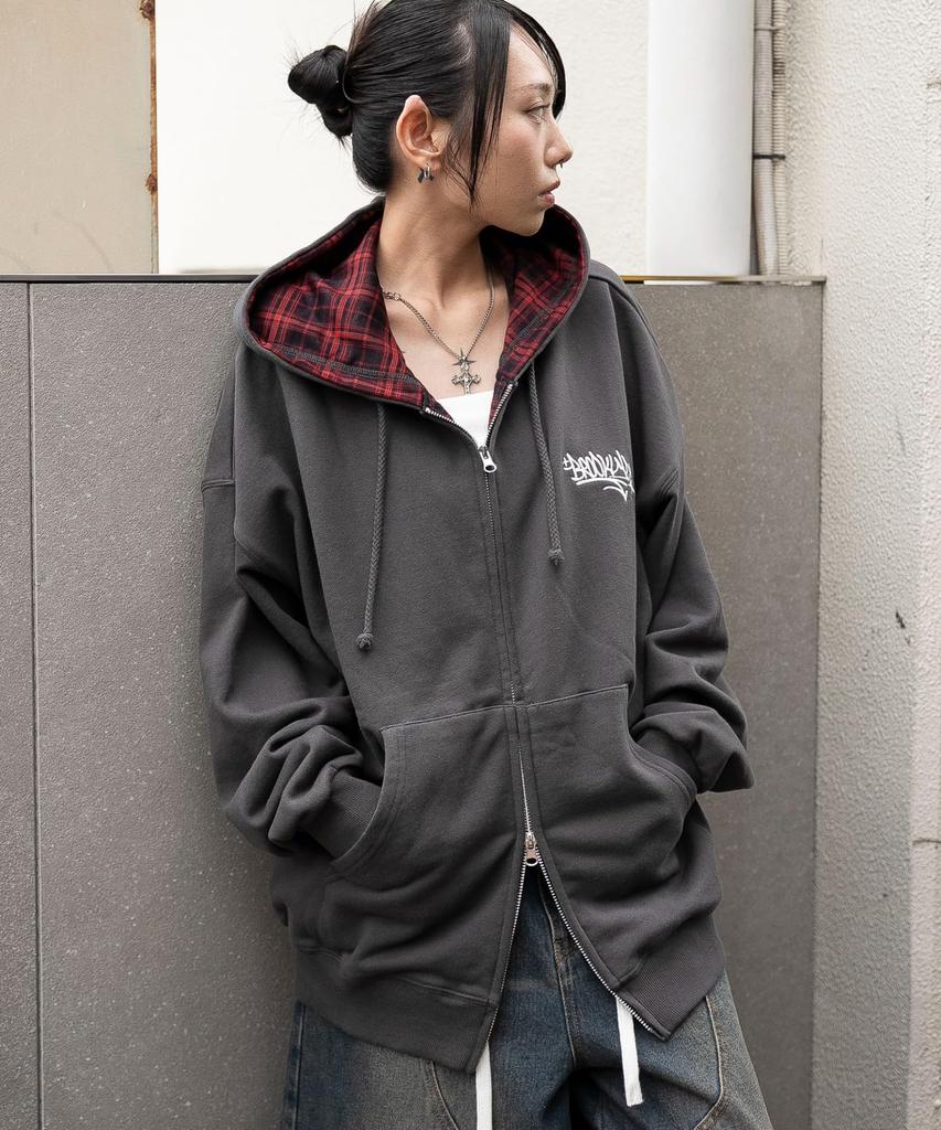 WEGO Check Zip Size Sumikuro Men's Hoodie, M,
