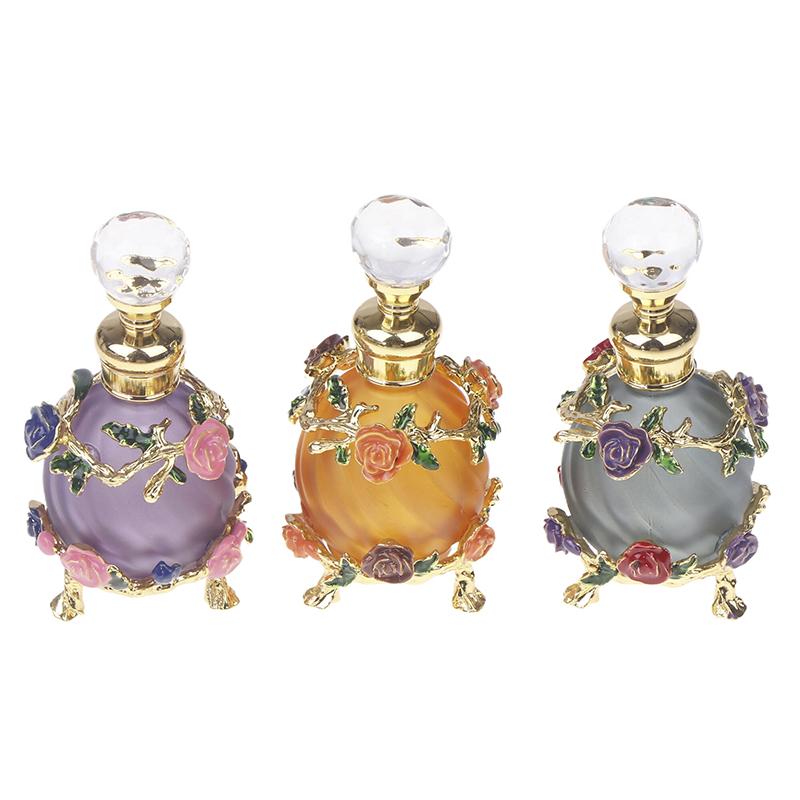 1Pc Dubai 15Ml Beauty Salon Flowers Glass Perfume Empty Bottle Vacuum Bottle Essential Oil Olive Oil Reusable Storage Bottle