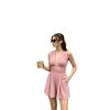 European & American Style Deep V-Neck Sleeveless Jumpsuit, Women's Summer Waist-Cinching Wide-Leg Shorts
