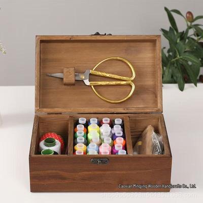 Wooden Flip-top Needle & Thread Storage Box with Multi-Compartments