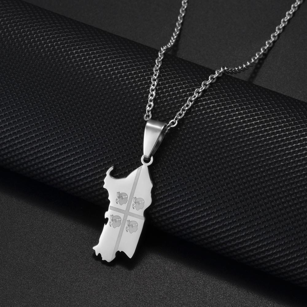

Italy Sardinia Island Map Flag Pendant Necklaces For Women Girls Stainless Steel Jewelry #543862 45CM OR 18 Inches