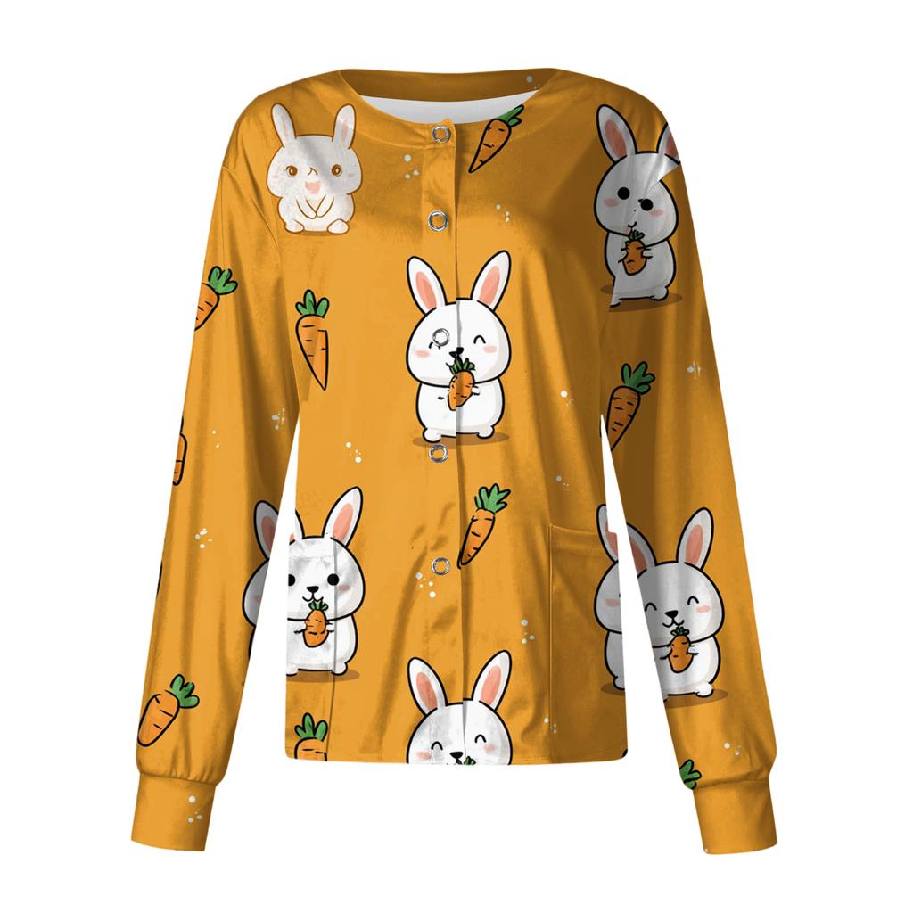 Damen Lässig Langärmlig Einreihig Bedruckt Schutzkleidung Cardigan Top