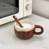 Tazza in Ceramica a Forma di Cocco, Tazza Vintage a Forma di Conchiglia, Tazza da Caffè Irregolare Fatta a Mano con Cucchiaino, Sicura per Microonde, Texture Rustica, per Colazione, Avena, Tè