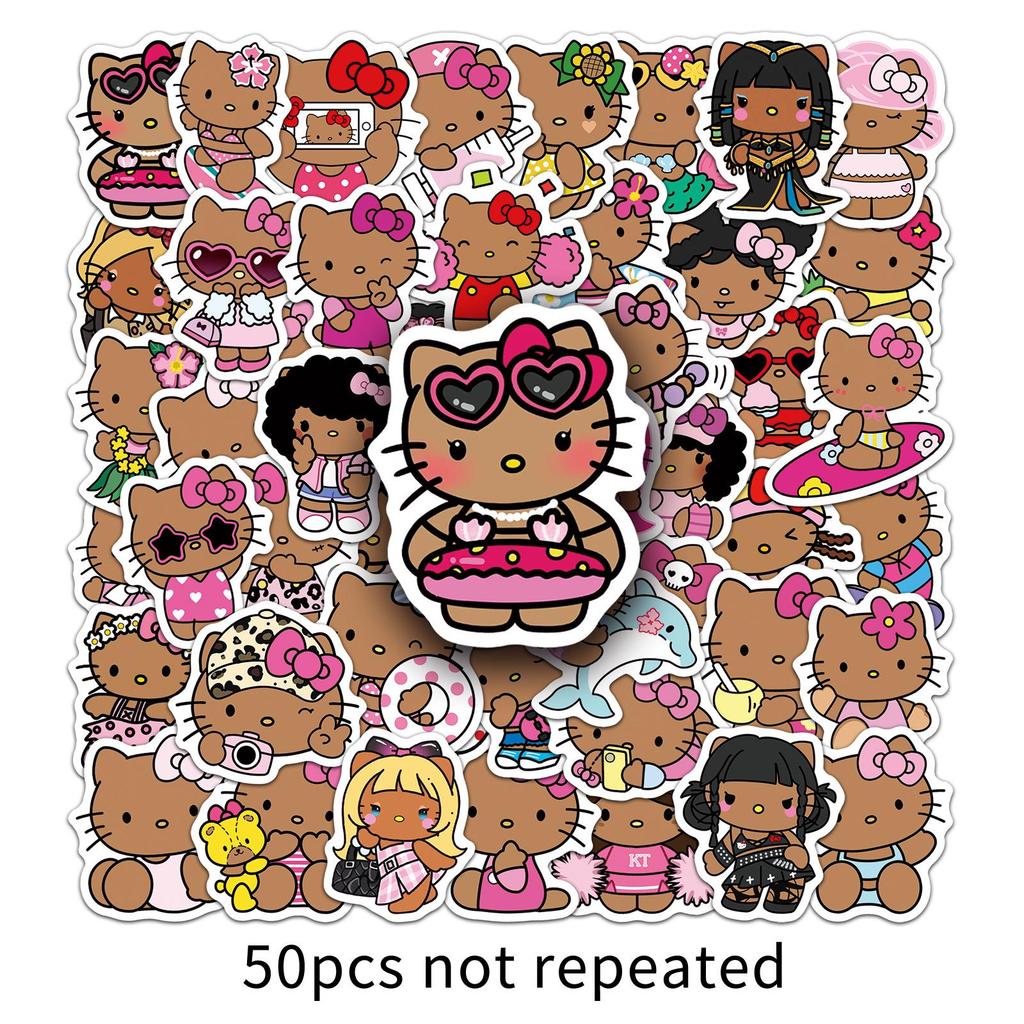 50 Black Cartoon KT Cat Stickers: Cute Sanrio Designs for Phone Cases and Water Cups