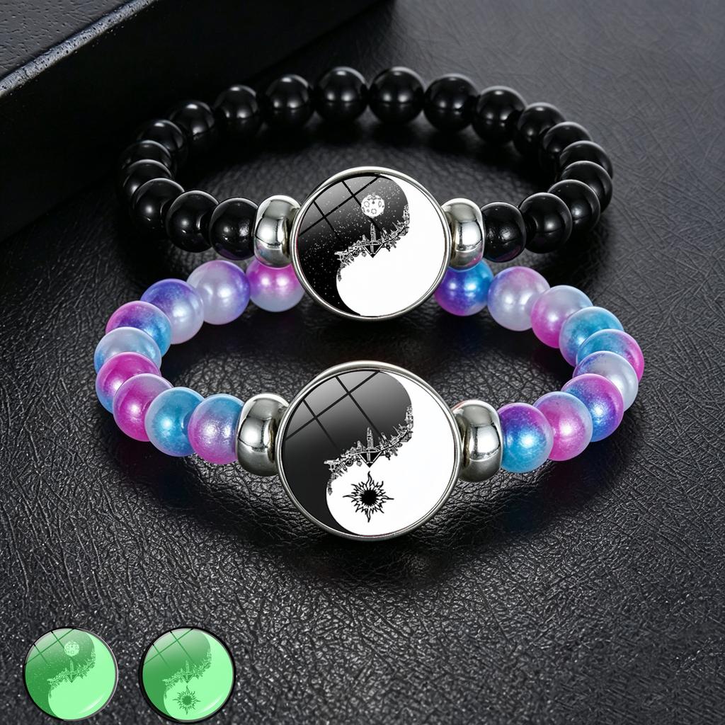 1Pc Glow In Dark Sun Moon Lover Couple Bracelet, Handmade Beaded Braided Unisex