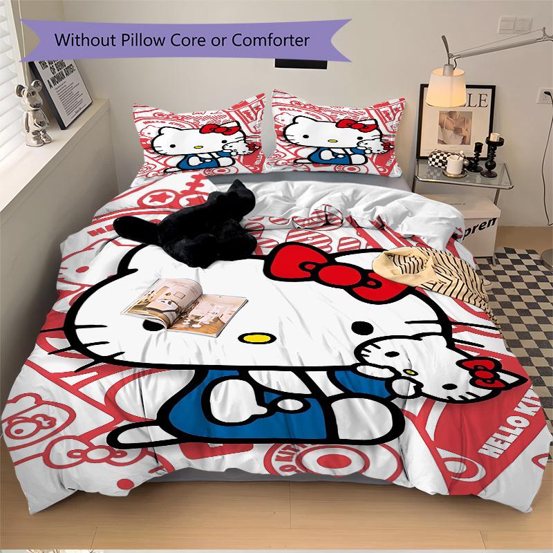 3pcs Cute Hello Kitty Design Printed Quilt Set Soft and Comfortable Quilt Cover for Bedroom, Guest Room Bedding Set W022