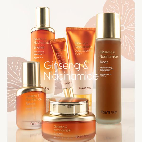 Farm Stay Ginseng & Niacinamide Toner 150ml , Serum 35ml , Emulsion120ml , Cream 55ml (15 Options)
