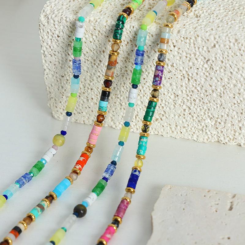 Boho Style Handmade Natural Stone Beaded Necklace Women Geometric Rainbow Pendant Minimalist Fashion Jewelry
