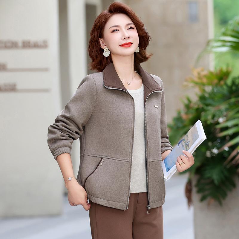 

Mom s Stylish Spring/Autumn Baseball Jacket for Middle-Aged Women 5XL for 140-155 jin кавовий
