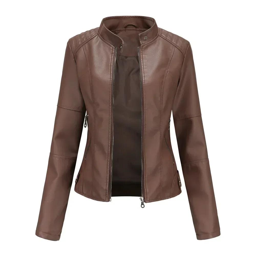 Faux Leather Jacket Women Spring Autumn Women's Moto Biker Jacket Red Black Coat Outerwear