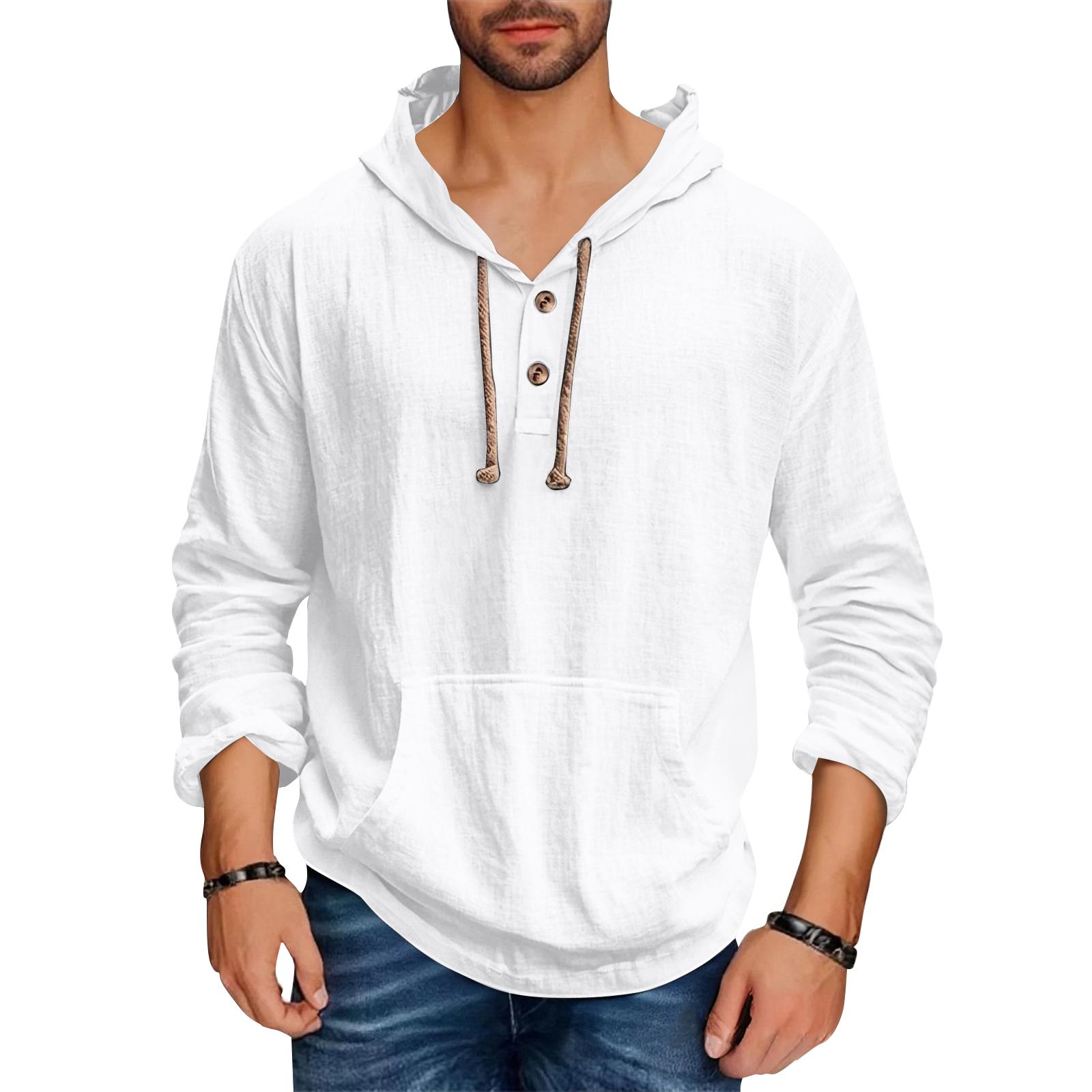 

Men s Casual Loose Long Sleeved Hooded Pocket Sweatshirt XL белый