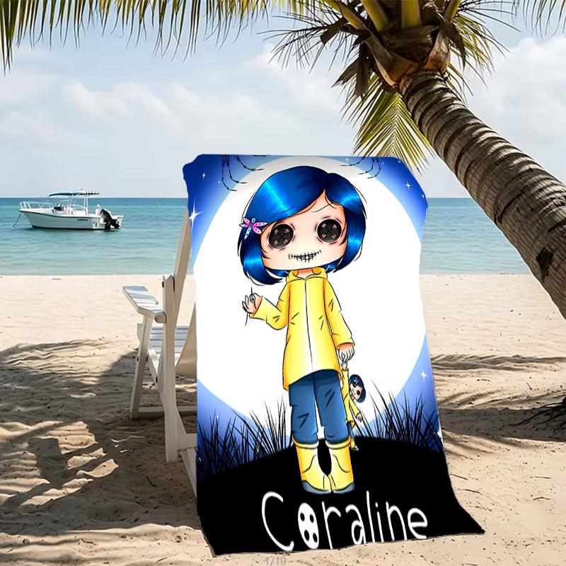 Beach Towel with Coraline Pattern - Soft,absorbent,machine Washable Lightweight&Modern,swimming,Travel Essentials