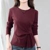 Chic Women's Long Sleeve Slimming Pure Cotton T-Shirt for Spring/Autumn