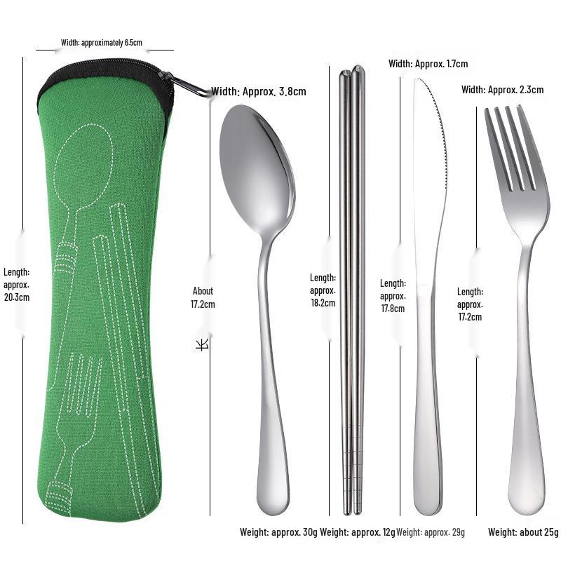 Stainless Steel Portable Cutlery Set with Cloth Bag - Includes Knife, Fork, Spoon & Chopsticks for Outdoor Travel