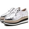 2026 Autumn Women Lace‑Up Wedge Platform Pumps, British Style Star Decor Striped Thick‑Sole Invisible Height‑Increase Waterproof Platform Casual Shoes