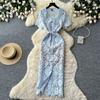 Celebrity V-neck Lace Dress Women's Summer High-end Single-breasted Waist Slim Dress Autumn Dress