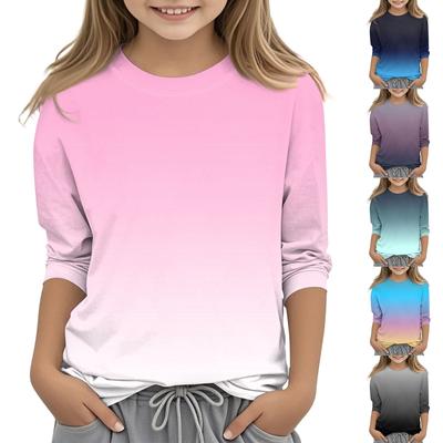 Dziecięca koszulka z nadrukiem i okrągłym dekoltem, rękawy 3/4, codzienny, swobodny T-shirt