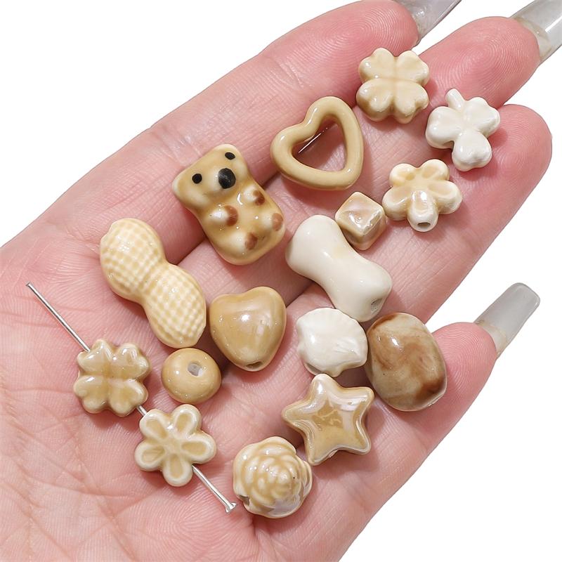 1–10 Stück handgefertigte Keramik-Porzellanperlen, Kugel, Bär, Stern, Herz, Blume, Perlen, Charms für Halskette, Armband, Schlüsselanhänger, DIY-Schmuckherstellung