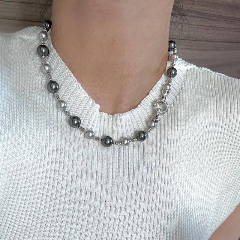 Vintage Grey-Pearl Beads Clavicle Chain Necklace for Women Fashion Elegant Geometric Layered Necklace Jewelry Accessories