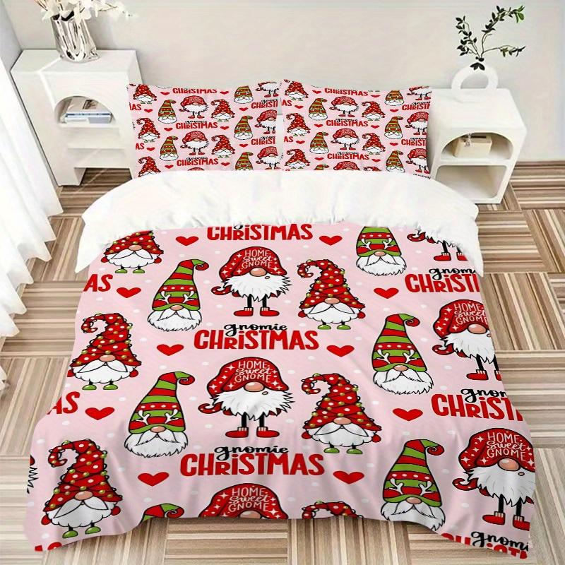 3pcs Christmas Gnomes Bedding Set, Breathable And Soft, Suitable for All Seasons Machine Washable, Suitable for Bedroom Decoration,yy250822120