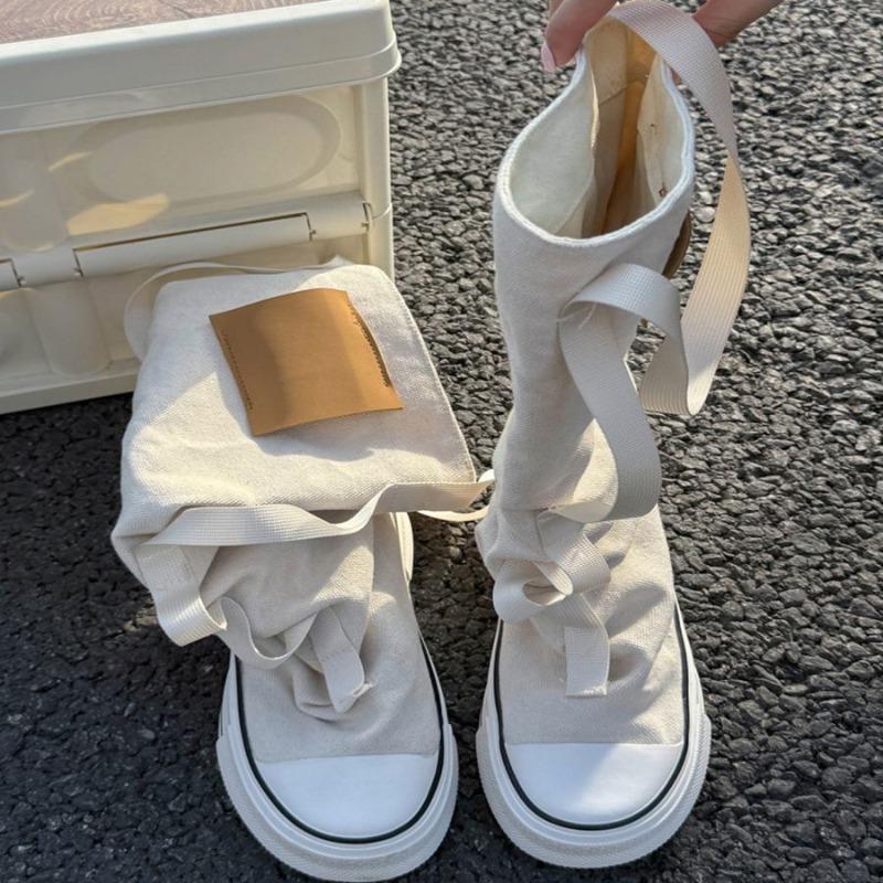 Women Fashion Boots New High Top Canvas High Quality Trouser Barrel Stacking Boot Breathable Comfort Shoes