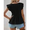 Camisa de Mujer Verano Calada Vacaciones Cuello en V Fruncida Manga Corta Encaje Blanca Blusa Moda Mujer Elegantes Tops Ajuste Ceñido Casual Suelta Camisas Femeninas