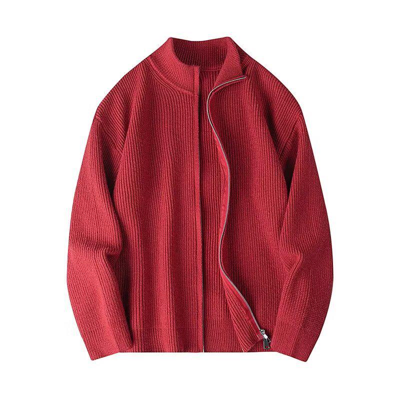 Men's Retro Stand Collar Zipper Cardigan - Trendy Autumn Knitwear Jacket