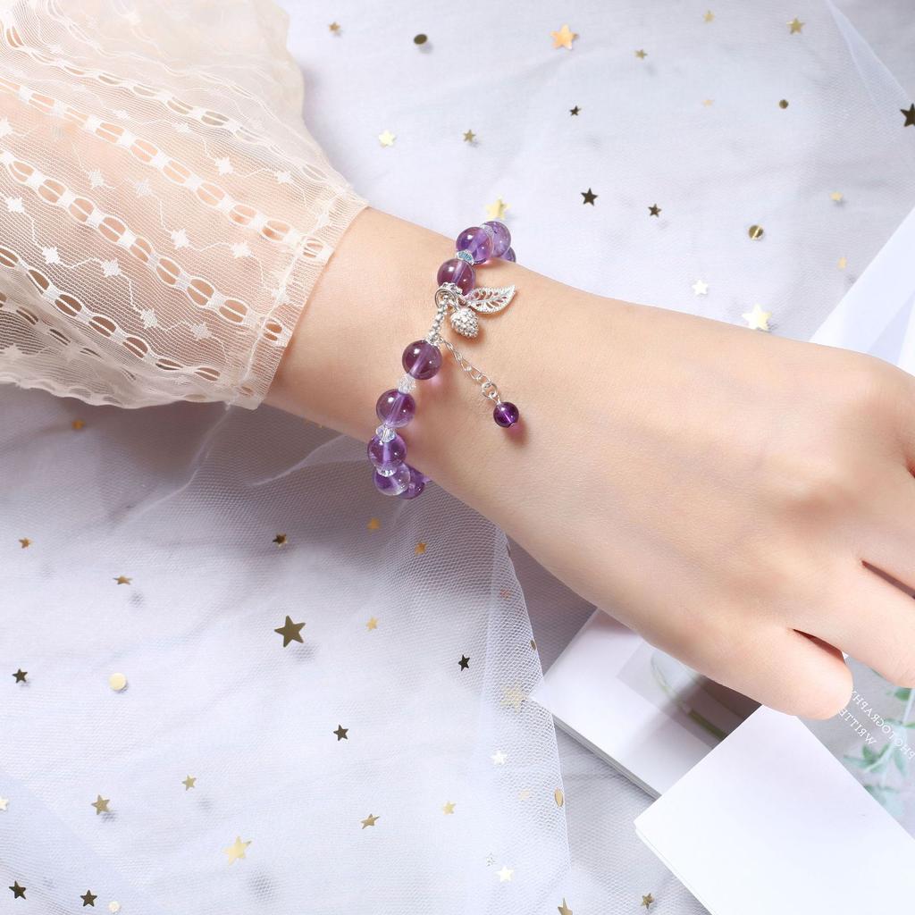 Natural Crystal Amethyst 925 Silver Bracelet Women'S Beads Beaded Jewelry Diy Bracelet