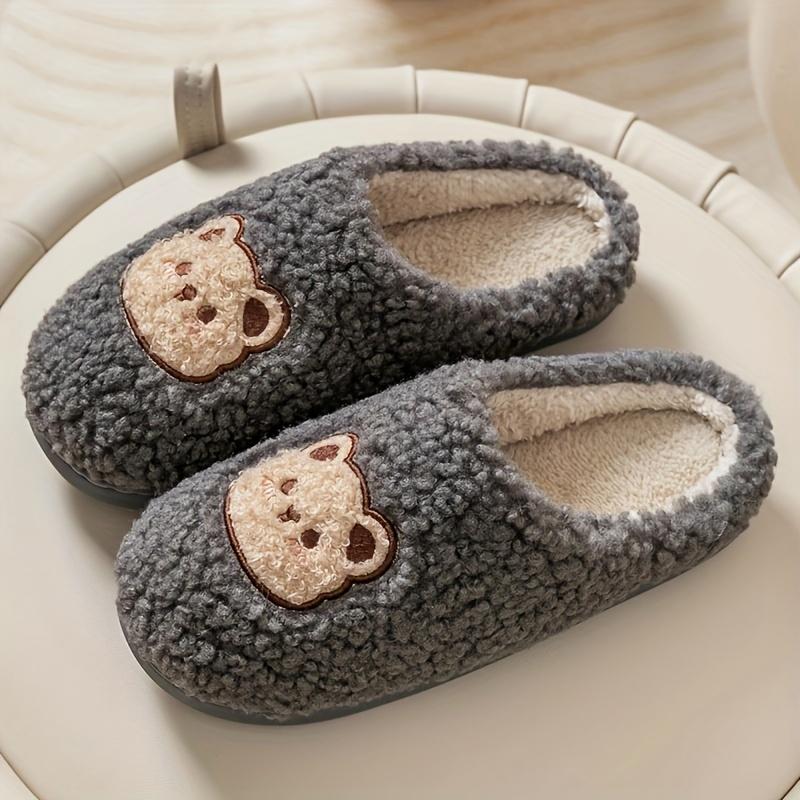 

Cozy Cartoon Bear Fuzzy Slippers for Men - Soft Plush Lined Indoor House Shoes, Light Brown&Cream with Adorable Bear Design, Warm Winter/Fall Footwear 36-37 темно-сірий