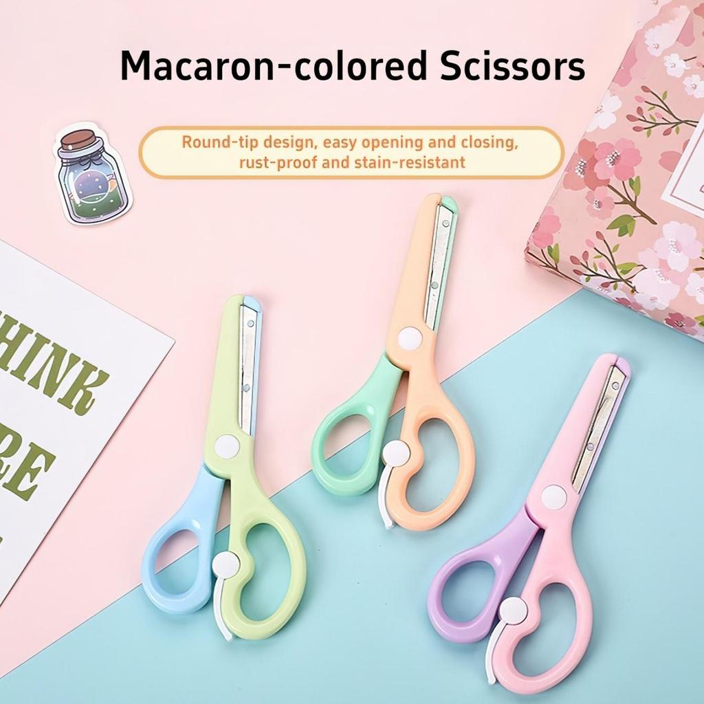 1pc Macaron Color Plastic Scissors Hitting Colors Art Craft Scissors with Spring-Loaded Design Round Smooth Blade